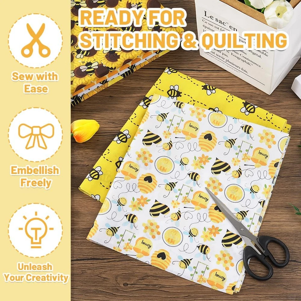 6 piezas tela de abeja panal floral amarillo polialgodón cuartos de grasa verano abeja el Foto 4 de 4