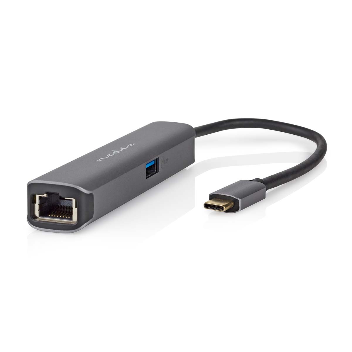 Hub USB-C Nedis pour ajouter un port Ethernet RJ45 et un écran HDMI sur un PC ultra-fin