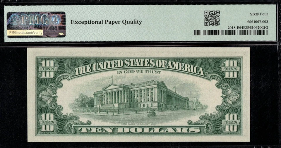 1969 $10 FRN E00000003A P.M.G #64EPQ - Image 2 of 3