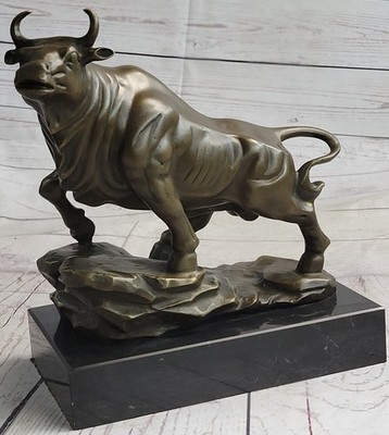 Vintage 1987 Miguel Lopez ''The Monarch'' Bronze Bull Sculpture Artist Signed