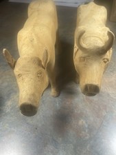 Folk Art Hand Carved Cow and Steer