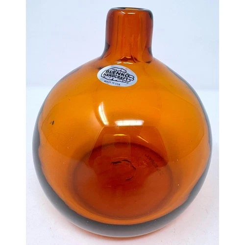 Genuine Blenko Handcraft 6424 Amber Glass Round Bud Vase 2024 Hand Blown 5 Inch