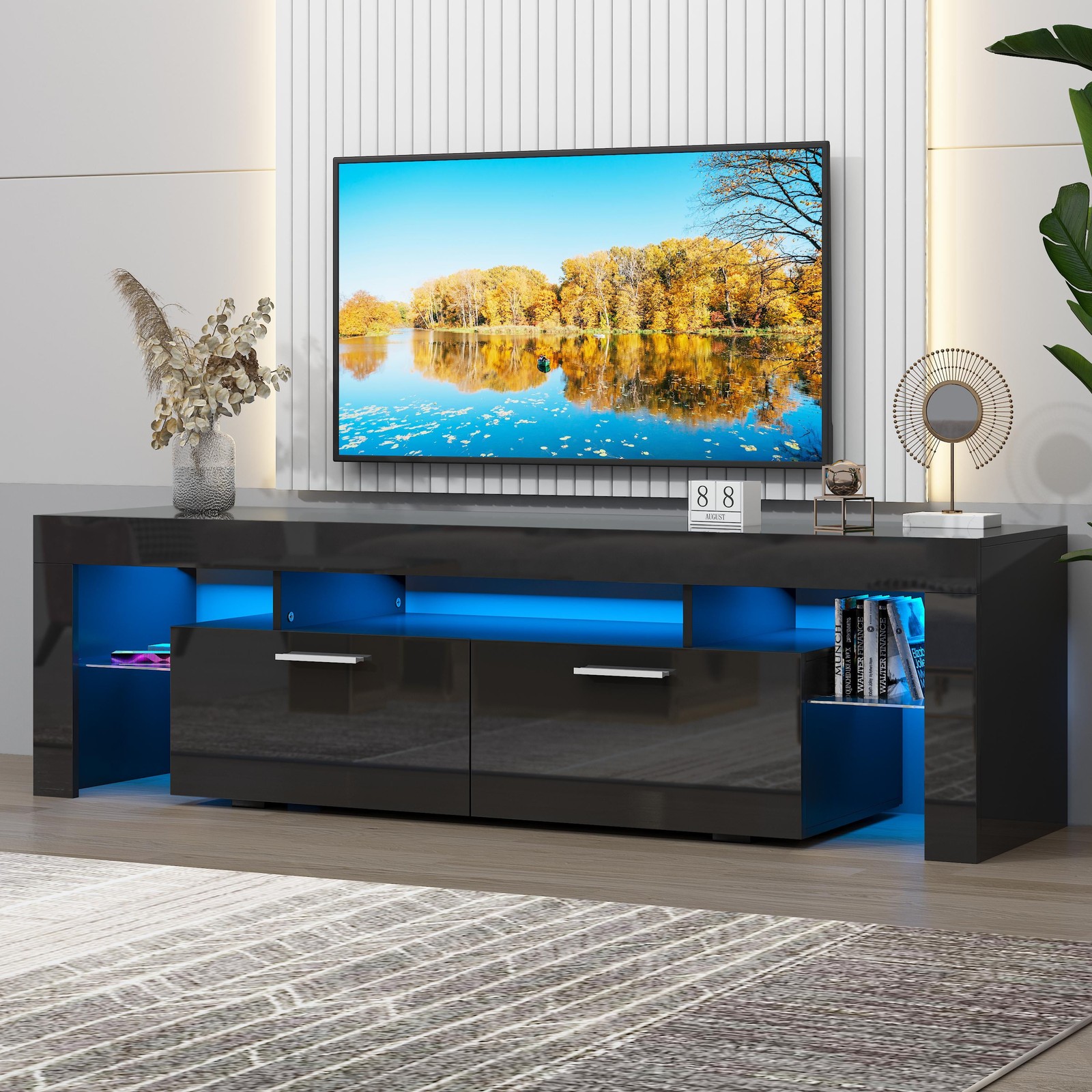 Entertainment Center Rgb Led Lights Storage Shelves Media Co
