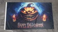 Fahne Flagge Happy Halloween K&uuml;rbis mit Z&auml;hnen - 90 x 150 cm