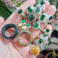 Burmese Jadeite Jade Ring Parcel 14 Pieces Natural Green Yellow Jade Mounting