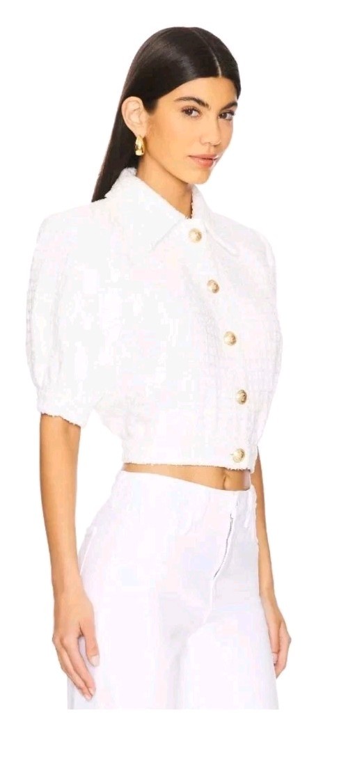 L'AGENCE Elegant Women's Jacket Sz 10 Cove Tweed Cropped White New