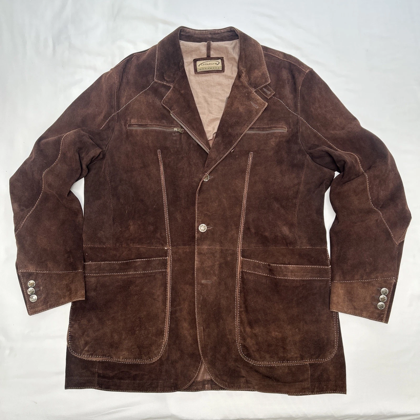GIMO'S MENSWEAR Suede XL Jacket Brown Leather Utility Safari Field Blazer Italy - product detail image 1