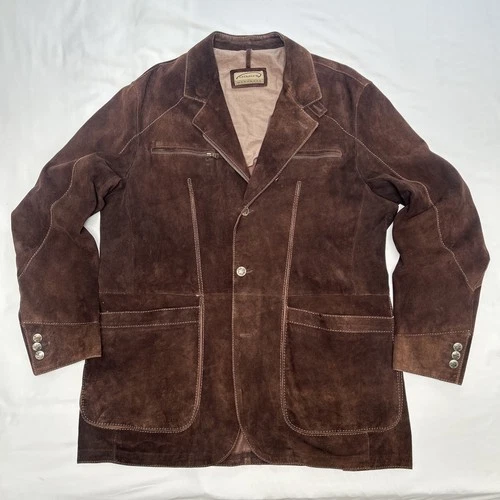 GIMO'S MENSWEAR Suede XL Jacket Brown Leather Utility Safari Field Blazer Italy - product listing photo