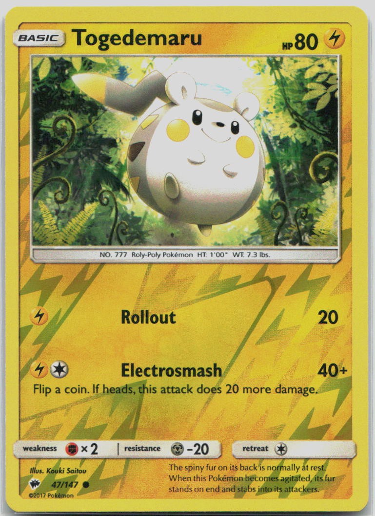 Togedemaru Reverse Holo 47/147 Common Burning Shadows Pokemon NM/M