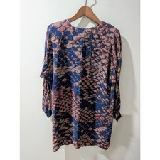 Flora Kung Vintage Silk Long Sleeve Tunic Mini Dress