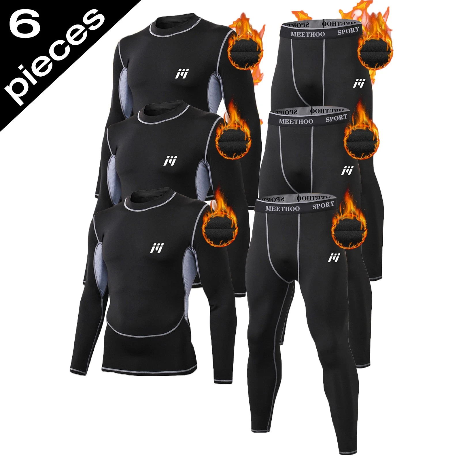 6pcs/3sets Men's Thermal Underwear Winter Fleece Base Layer Long Johns Warm Soft