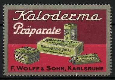 Advertising stamp Kaloderma preparations, F. Wolff & Sohn, Karlsruhe, cream, tube, tin 