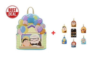  HOT PRICE Loungefly Pixar Up Carl Russell Mini Backpack & Mystery Keychain