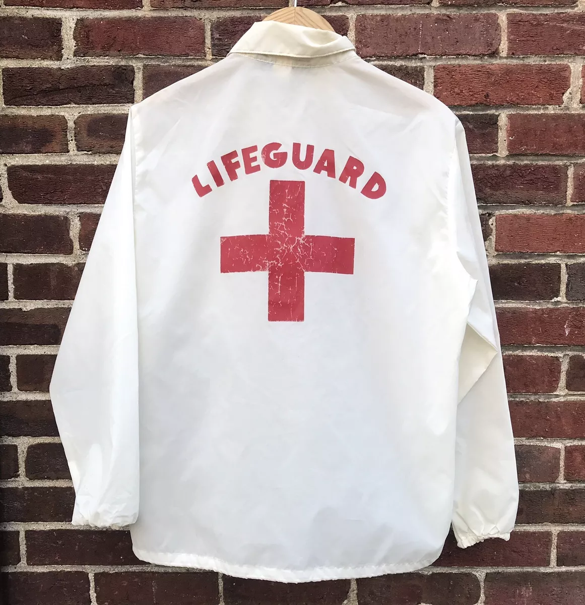 Vintage 70s Lifeguard Red Navy Breathable Windbreaker Jacket Large Medium