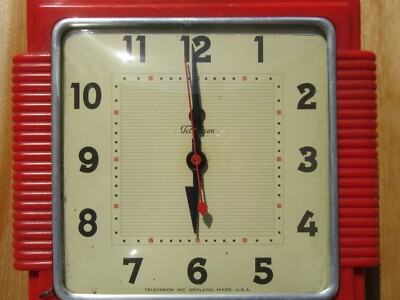 RARE Vintage Telechron Red Bakelite MCM Art Deco Electric Wall