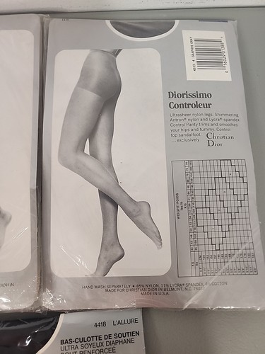 Vtg Christian Dior Sandal Foot Pantyhose Size 4 Lot Gray Black Control Top NOS - Picture 10 of 13