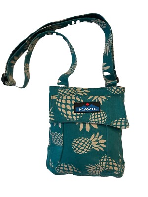 Kavu Teal Green Pineapple Print Canvas Cross Body Bag Great  display picture 1