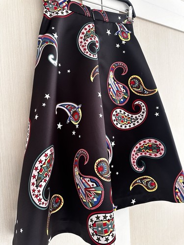 MSGM Black Flare Knee Length Skirt Black Paisley Pattern Size UK 8 NEW £315 - Picture 10 of 15