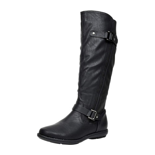 Womens Low Heel Flat Faux Fur Lined Side Zipper Knee High Boots (Wide Calf) - Picture 2 of 41