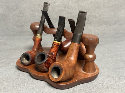 Fine Vintage Design Teak Pfeifenständer mit 5 Pfeifen Bristol Briar u.a. #1024
