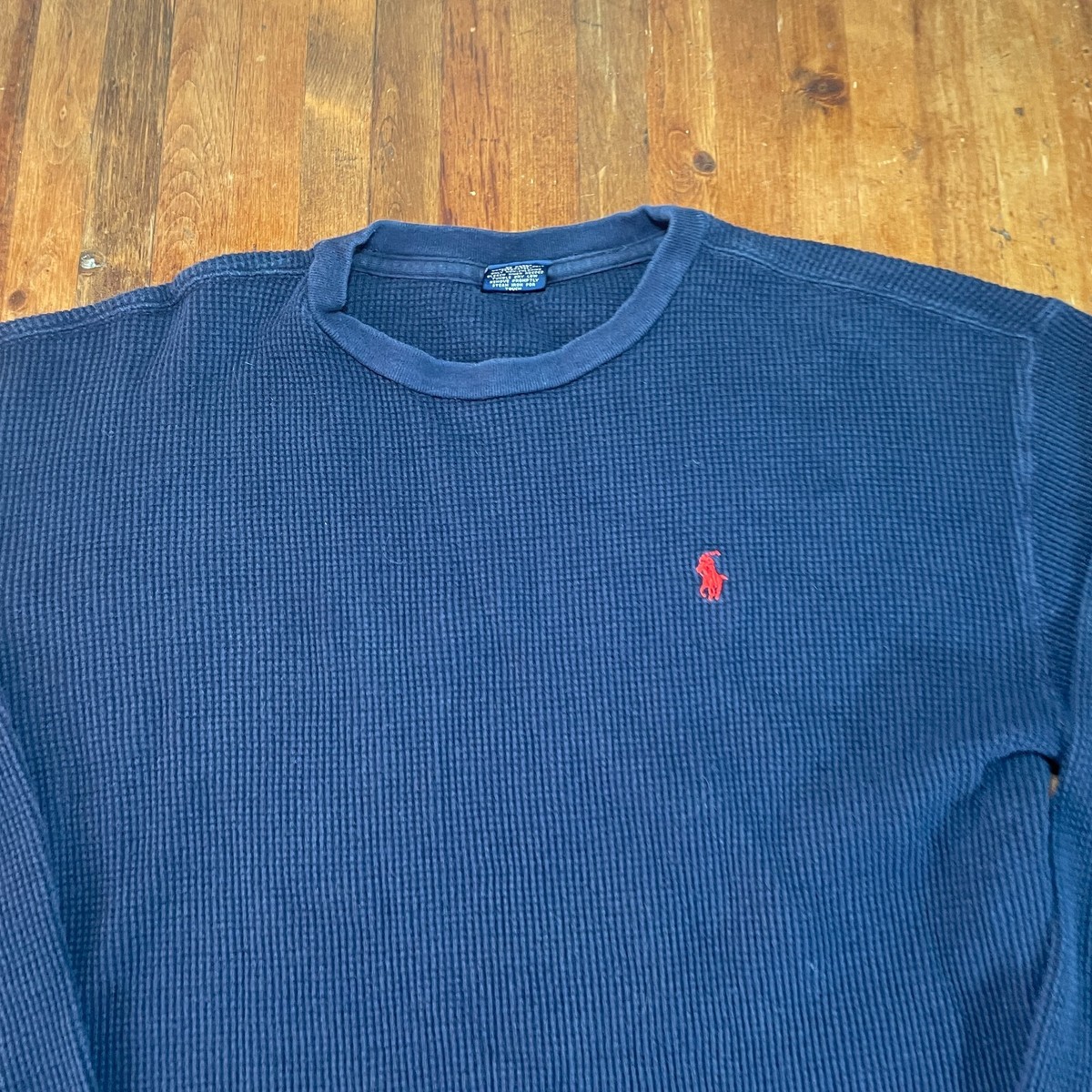 Vintage Polo Ralph Lauren Shirt Mens XL Blue Thermal Pullover Crew
