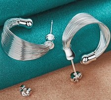 .925 Sterling Silver Smooth Multi-line Stud Earrings 23mm Butterfly Closure