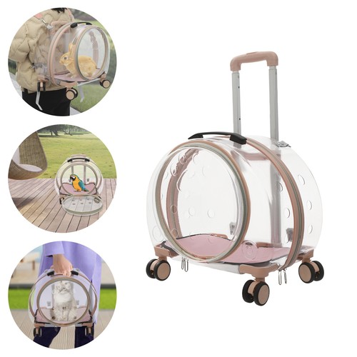 Transparent & Fully Breathable Dog/Cat Carrier with Rolling Wheels for Traveling - Picture 3 of 24
