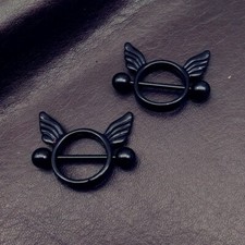 Evil Wings Nipple Fangs Shield Cover Ring Body Dangle Piercing Bar Jewellery UK