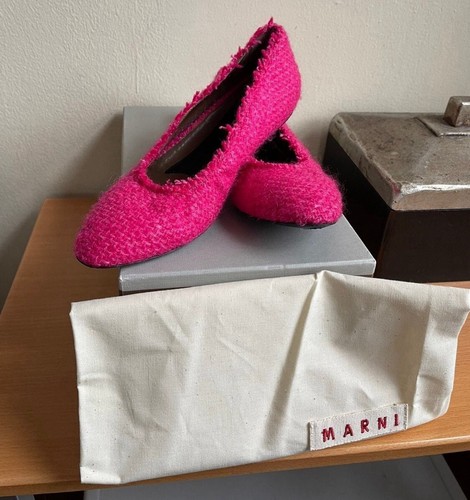 MARNI PINK TWEED LEATHER FLAT SHOES ITALY SIZE 7 - Picture 7 of 12