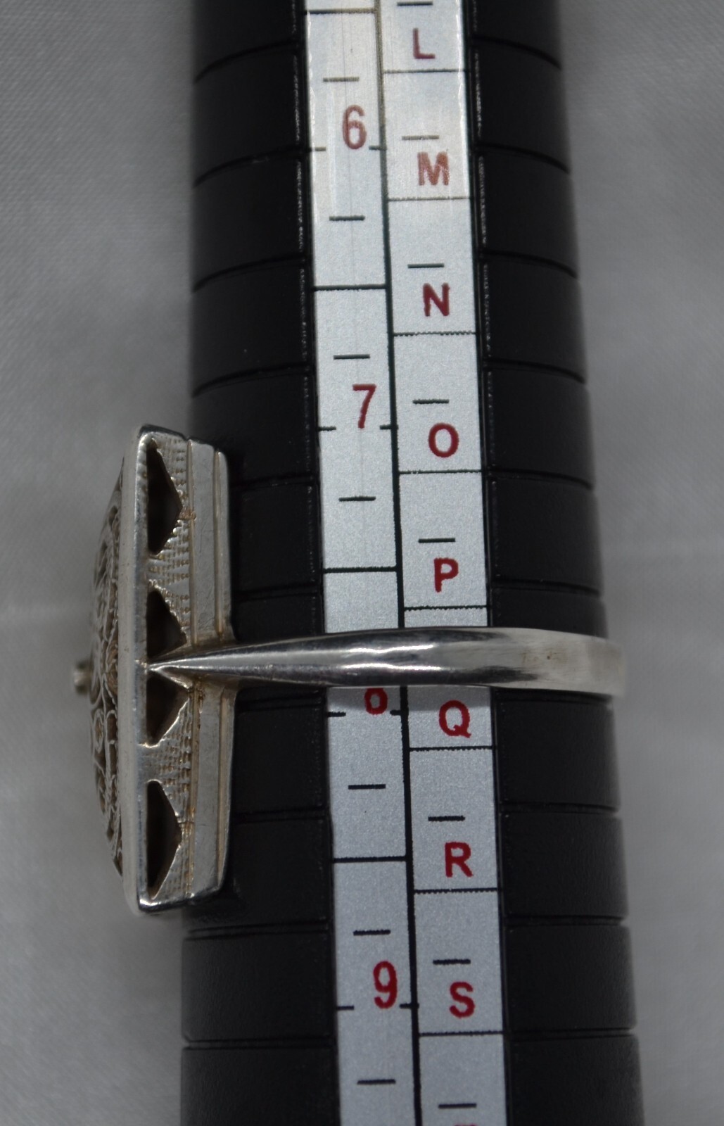 Vintage Rectangular Silver Ring Size 7.5 Floral/F… - image 5