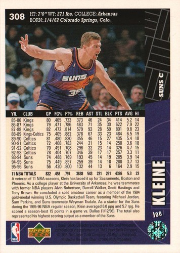 1996-97 UD Collector's Choice #308 - Joe Kleine - Phoenix Suns (3446) - Picture 2 of 2