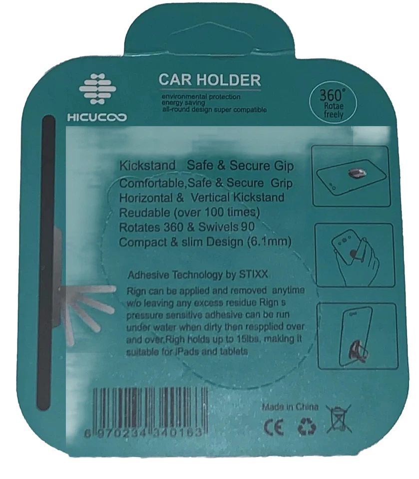 Hicucoo 3 in 1 Multi-purpose Cell-phone Ring Holder Kickstand and Car Mount - Image 2 of 2