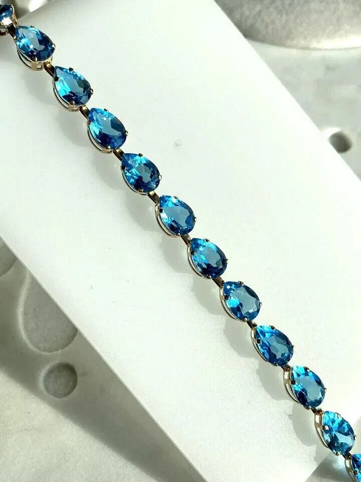 Brazalete lágrima tenis vintage de topacio suizo talla pera enchapado en oro amarillo de 14 quilates de 8 quilates Foto 3 de 4