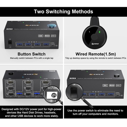 Triple Displayport/HDMI USB3.0 KVM Commutateur 2 PC Share 3 Moniteurs 4 Ports USB 3.0 - Photo 13/21