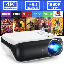 9500 Lumen Mini Beamer, 4K HDR Heimkino, 200 Zoll, Bluetooth, Full HD Projektor