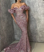 Off-The-Shoulder Sequins Floor-Length Short Sleeves Celebrity Dress