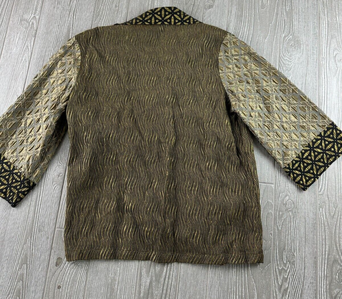Chicos Womens Casual Blazer Brown BLazck And Gold Size 2 abstract pattern - Picture 3 of 8