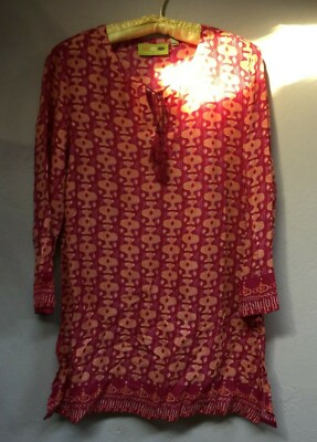 New Rock Flower Paper Top Womens Small Kenya Berry Tamsna Tunic 3/4 Sleeve