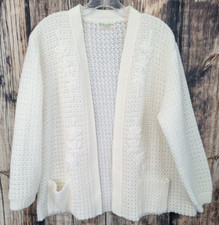 Vintage 70's Bams Knits Cardigan Sweater Daisy Flower Crochet Boho Grannycore