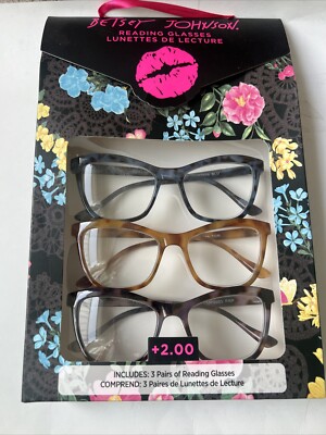 BETSEY JOHNSON 3 PACK PREMIUM READING GLASSES READERS +2.00 