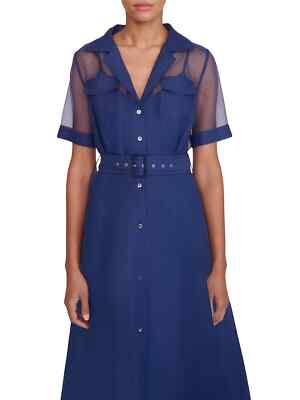 open lace back dress Navy Tiered Organza Gown With Beaded Bodice