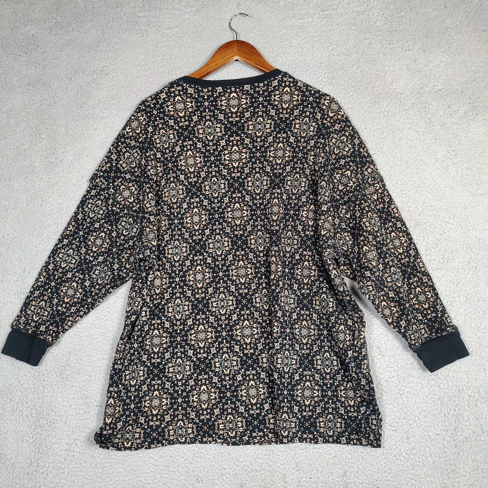 Top Free People Mujer XS Negro Geométrico Tejido Gofre Manga Larga Túnica Prendas para dormir Foto 2 de 4