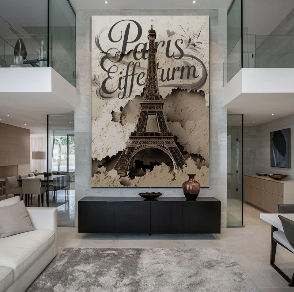 XXL LEINWAND BILDER BIS 165x110x5 EIFFELTURM PARIS WANDBILD BEIGE BRAUN 3D-OPTIK - Bild 2 von 2
