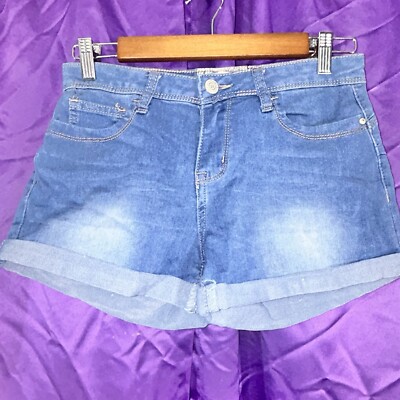 Hot Kiss Get the Lift Stretch Jean Cuffed Shorts Size 9 Faded Distressed