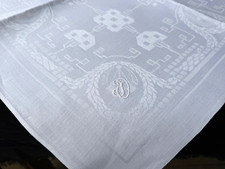 Jugendstil weisse Leinen Damast Tafelservietten 2 Stück  um 1900