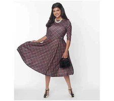 Unique Vintage Red Bias Plaid Devon Swing Dress Size 3X 20