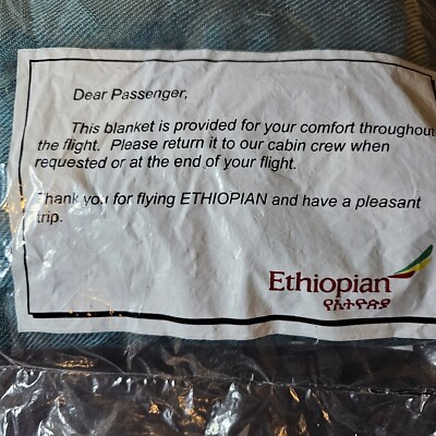 Ethiopian Airlines In-Flight Blanket Throw Blue Yellow 61'' x 44'' Sealed Package 