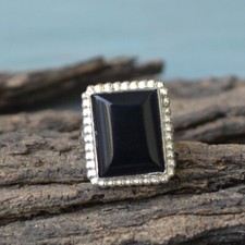 Natural Black Onyx Gemstone 925 Sterling Silver Artisan Designer Ring Size 8