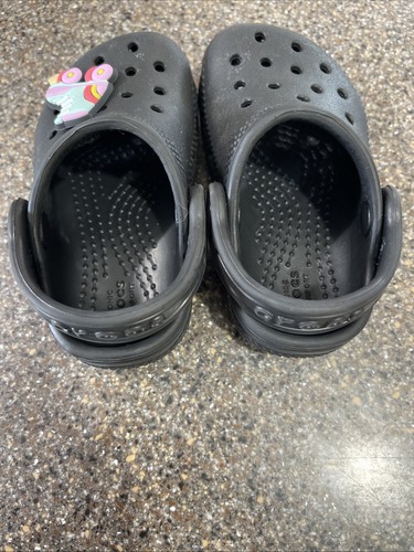 CE40 Crocs Baby Toddler Size 4 Black Rubber Clog Shoes - Picture 6 of 8