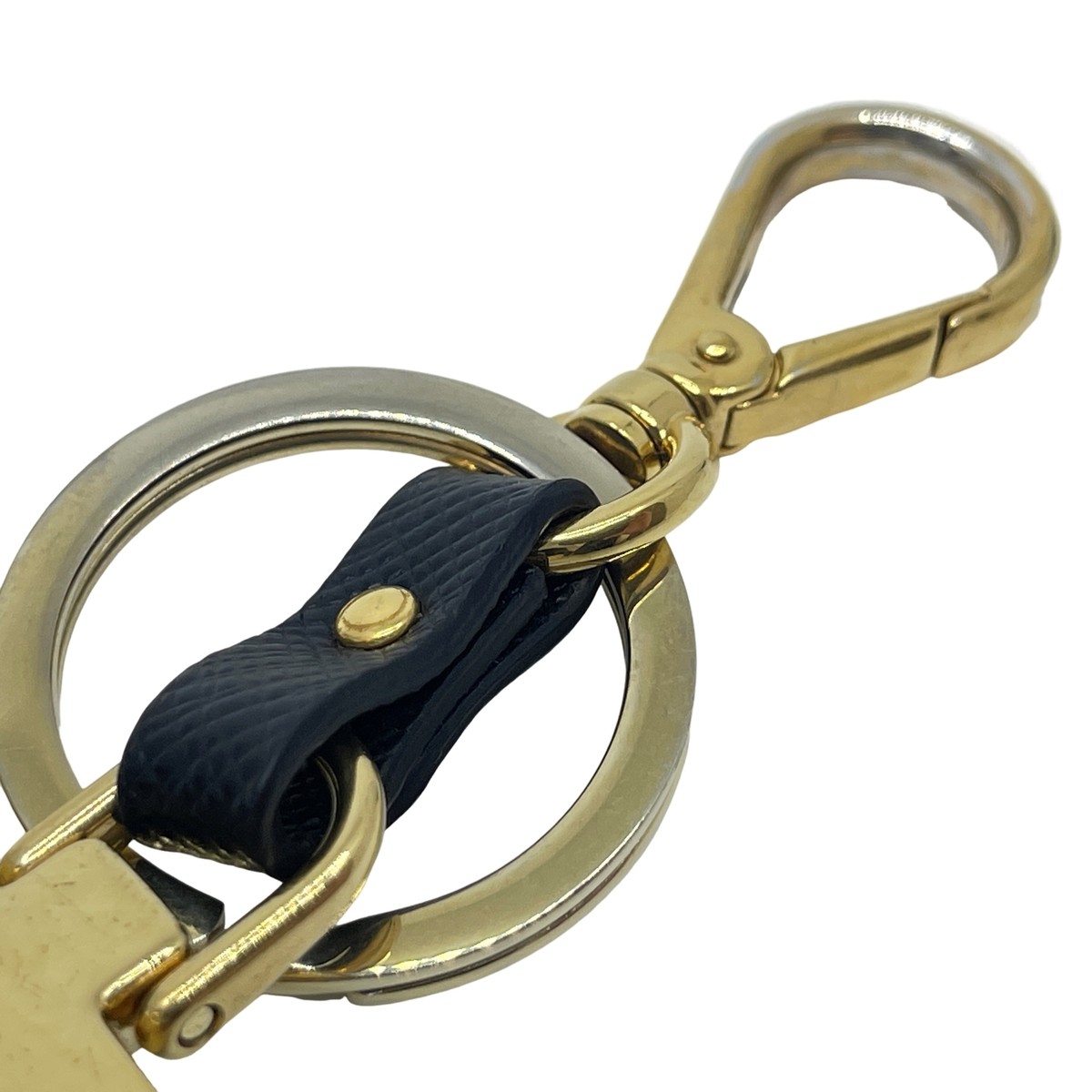 Authentic PRADA Triangle Key Holder Black Metallic #36634963